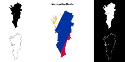 Metropolitan Manila province outline map set vector