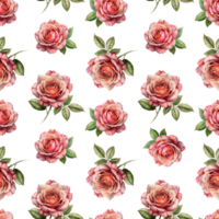 Seamless pattern bunch of pink roses with green leaves. The roses are arranged in a pattern, with some overlapping and others standing alone. png