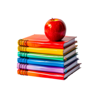 Bright and Cheerful Education Setup with Colorful Textbooks Notebooks and Red Apple png