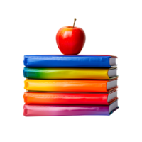 Bright and Cheerful Education Setup with Colorful Textbooks Notebooks and Red Apple png
