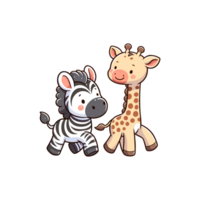 cute zebra and giraffe icon character png