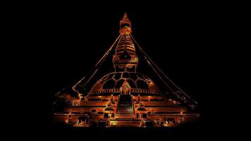Neon frame effect Swayambhunath Stupa, Monkey Temple, in Nepa, glow, black background. video