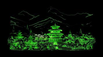 Neon frame effect Kathmandu Valley, Nepal, glow, black background. video