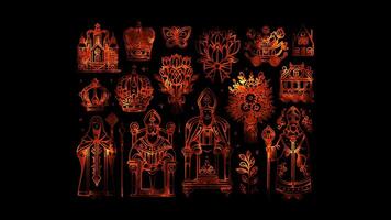 Neon frame effect symbols of various festivals in the Netherlands, glow, black background. video