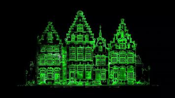 Neon frame effect Dutch architecture Netherlands, glow, black background. video