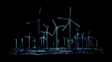 Neon frame effect wind power in the Netherlands, glow, black background. video