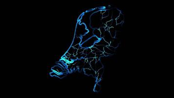 Neon frame effect map of the Netherlands, glow, black background. video
