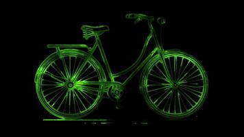 Neon frame effect bicycle, glow, black background. video