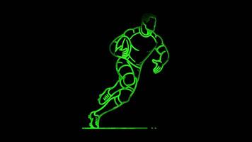 Neon frame effect rugby player New Zealand, glow, black background. video