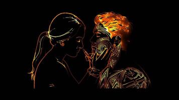Neon frame effect traditional Maori tattooing process, New Zealand, glow, black background. video