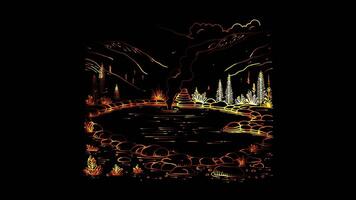 Neon frame effect hot springs New Zealand, glow, black background. video