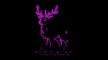 Neon frame effect reindeer, glow, black background. video
