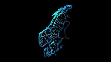 Neon frame effect map of Norway, glow, black background. video