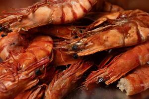 a close up of a bunch of cooked shrimp photo
