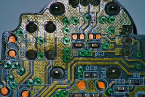 a close up of a circuit board with many different components photo