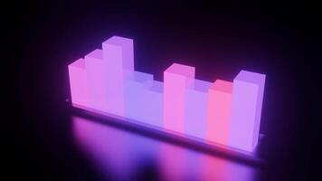Concept of business and finance. Design. Seamless looping 3D animation of pink and purple bars diagram jumping up and down isolated on a black background. video