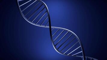 Twisting 3d spiral of dna. Design. Metallic structure of dna moves on isolated background. 3D animation of moving DNA. Biological or scientific animation video