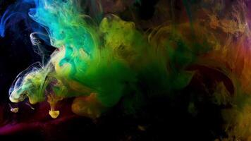 Bright colors in stream under water. Footage. Colorful streams of ink move in water. Bright and colorful ink in water creates beautiful splashes. Splash of colorful ink video