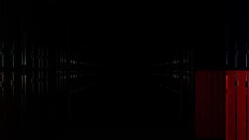 Abstract visualization of a port container terminal. Design. Moving inside a dark corridor with colorful boxes, seamless loop. video