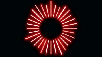 Black background.Design. Bright red lines in the abstraction that look like a sun sign shimmer and change size. video