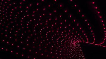Curved 3d lines of dots move on black background. Design. Dots move in curved volumetric flow. Point flow with 3d effect and geometric curves in dark space video