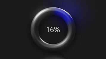 Black background.Motion. A bright running load in abstraction that descends from one hundred percent to zero and rises back . video