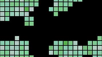 Retro background with moving mosaic squares on black background. Design. Colored squares randomly move on black background. Retro game background with squares video