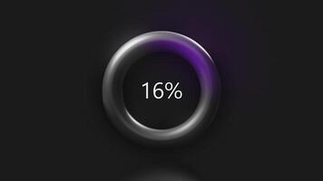 Luminous ring with percentages. Motion. Bright ring is filled with color with numbers and percentages. Ring of loading or charging phone in 3d video