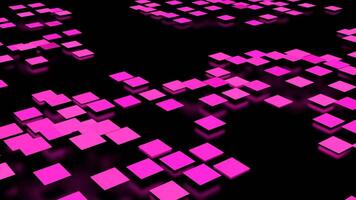 Surface with squares and moving wave distortions. Design. 3D surface of squares and waves. Wave distortions on surface with pixel squares on black background video
