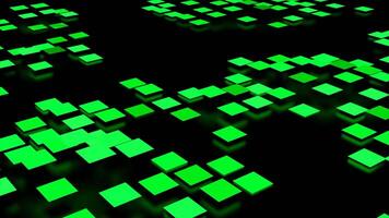 Dark background.Design.Green bright squares of small size that move and jump in abstraction. video