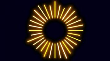 Abstract neon yellow music equalizer of narrow stripes isolated on a black background. Design. Music player application interface in a form of sun rays. video