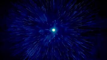 Abstract white star absorbing energy rays before explosion in the blue sky. Motion. Cloudy night background with space dust and shining lights. video
