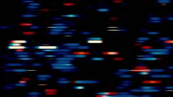 Colorful blurred light stripes in slow blinking motion over black abstract background. Motion. Short randomly moving segments, seamless loop. video