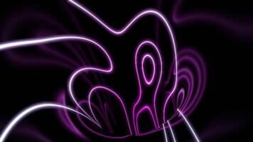 Abstract curving and spinning abstraction with rows of pink lines on a black background. Design. Rotating shape of glowing stripes. video