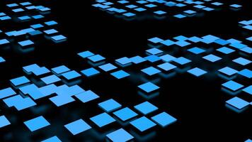 Abstract blue waving surface of small squares isolated on a black background. Design. Blinking and jumping field of squares. video