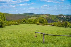 summer mountains green grass and blue sky landscape. Czech photo