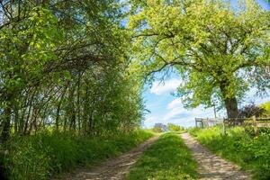 Walking trail in a small village as marvelous hill view with blue sky, Czech. photo