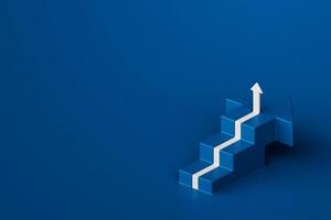 Blue abstract arrow and stairs design symbolizing growth and progress on blue background, 3d rendering photo
