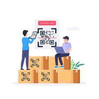 People paying with QR code in supermarket, clothing store and hardware store. vector