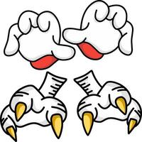 a symbol of a pair of hands and feet of a bird with claws in a groovy cartoon style vector