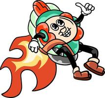 groovy retro mascot activates airplane ejection seat emergency seat vector