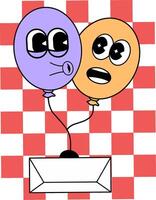 Groovy couples ballon dating message retro toon vector