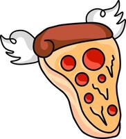 illustration of pizza with melted cheese, combined with a fantasy as if this pizza had a pair of wings vector