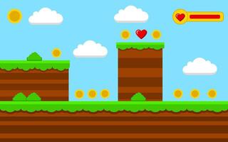game scene template design with natural themes as well as coins and hearts. vector