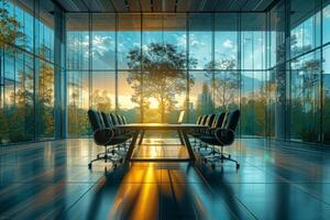 Empty Conference Room With Table and Chairs photo