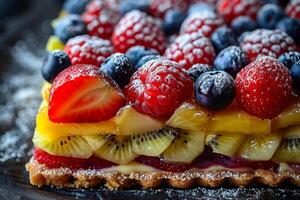 Colorful Fruit Tart With Berries, Kiwis, and Blueberries photo