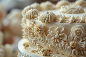 Close Up of Cake With White Frosting photo