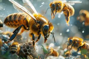 Swarm of Bees Flying in the Air photo