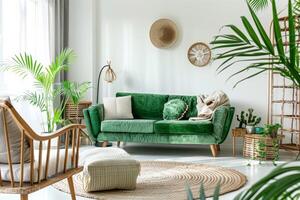 bien decorado vivo habitación con mueble y plantas foto