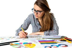 Woman Sitting at Table With Pen and Paper photo